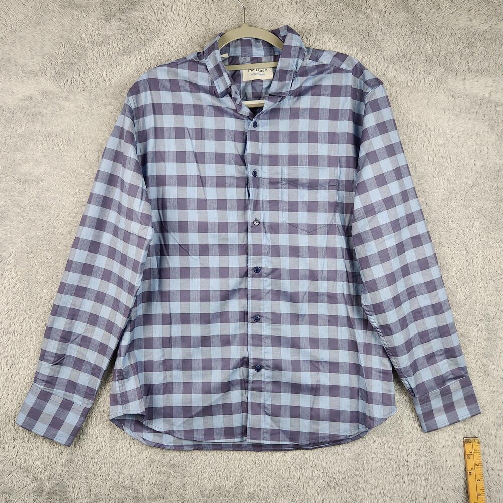 Twillory Shirt Mens Large Blue Gingham Tailored Fit Untuckable Dress Stretch
